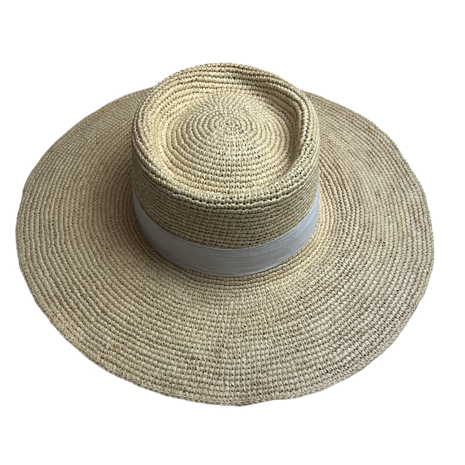 G Viteri Handmade In Ecuador Straw Boater Hat Wide Brim Natural White Small